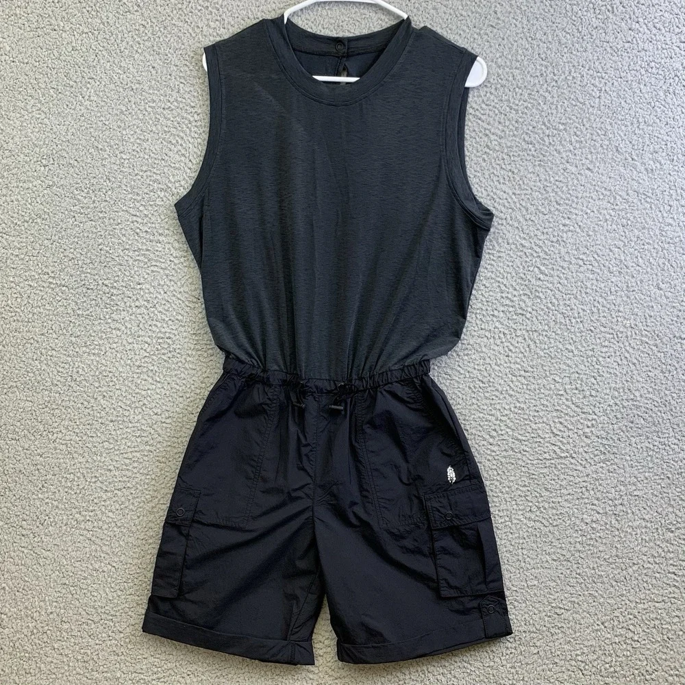 Free People Movement Womens Muscle Tee Cargo‎ Romper Open BackSz XS Gry/Blk